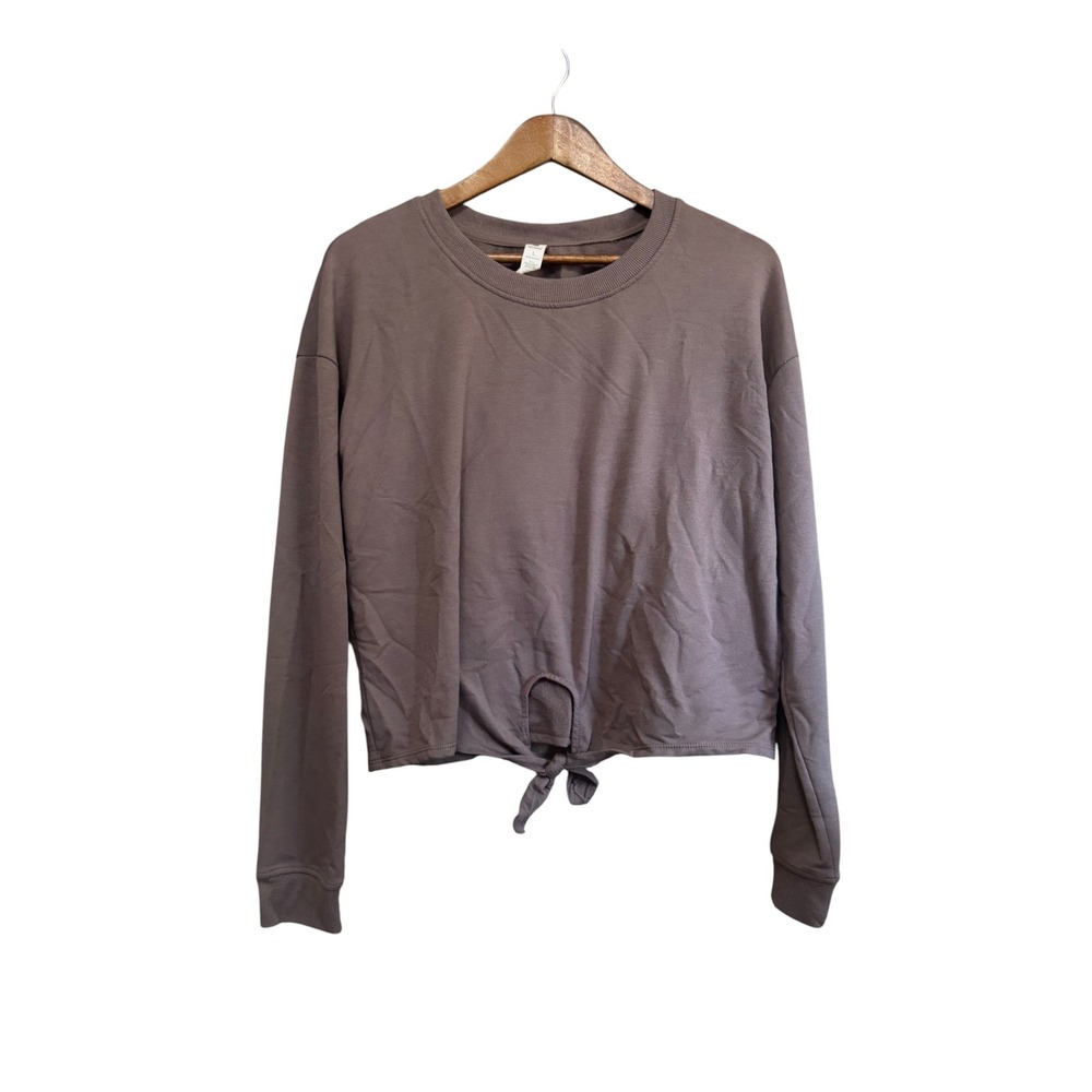 90 Degree by Reflex Sweatshirt Womens L Exc Tie Front Crop Long Sleeve